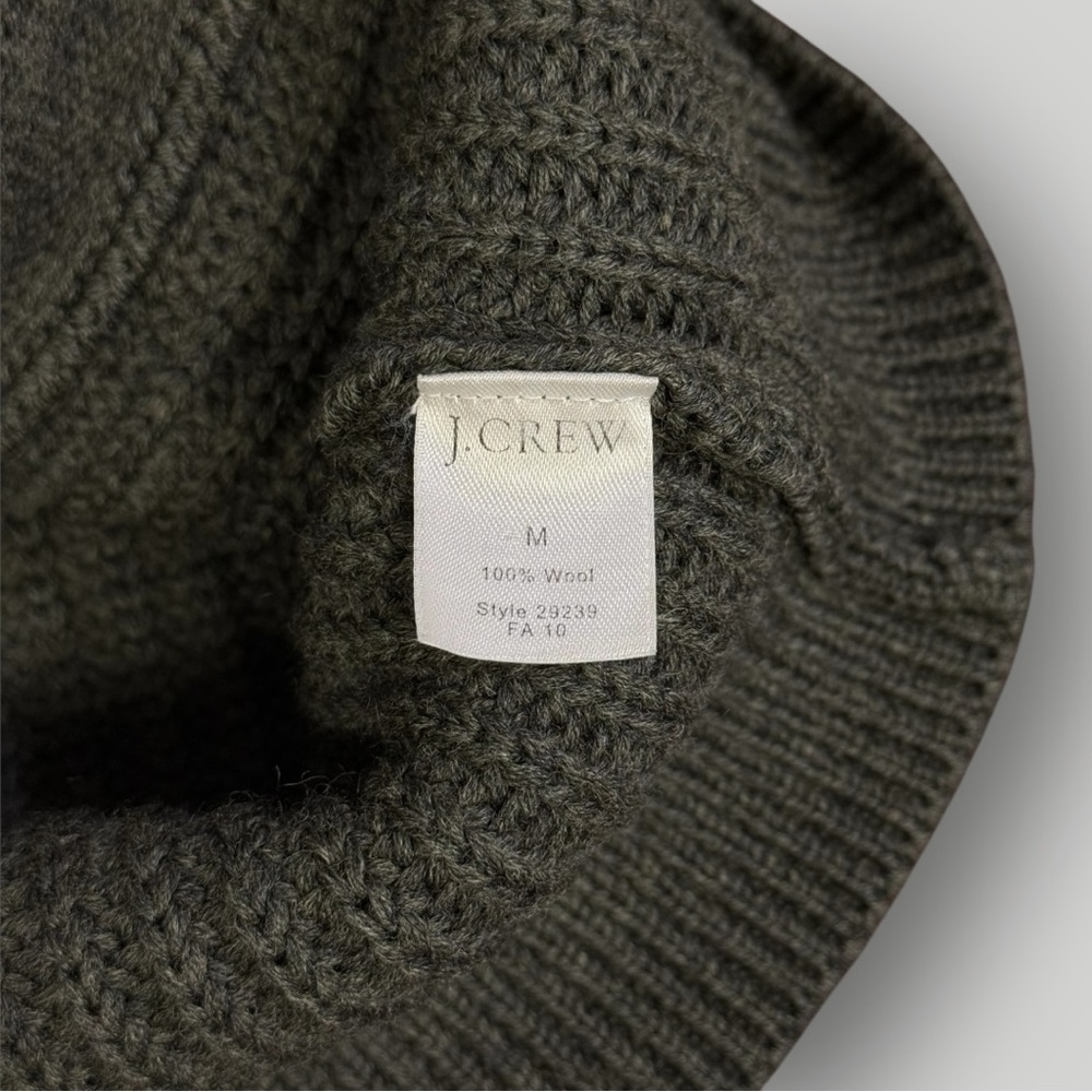 J. Crew Chunky 100% Wool Ribbed Toggle Closures Shawl Collar Cardigan Sz M Green - Picture 5 of 10